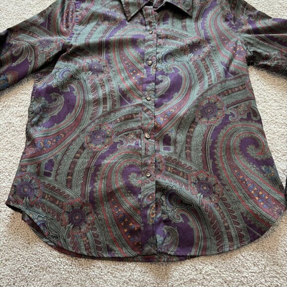 Lauren Ralph Lauren Button Up Blouse Paisley Old Money Purple Business P/M - Picture 2 of 8